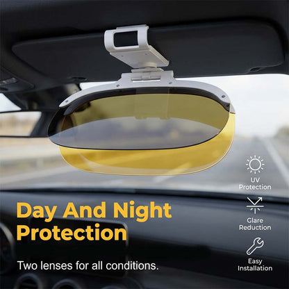 ClearView 2-in-1 Day & Night Anti-Glare Car Visor – 360° Adjustable Dual-Lens Sun Shield, Easy Clip-On Driving Accessory