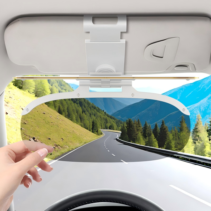 ClearView 2-in-1 Day & Night Anti-Glare Car Visor – 360° Adjustable Dual-Lens Sun Shield, Easy Clip-On Driving Accessory