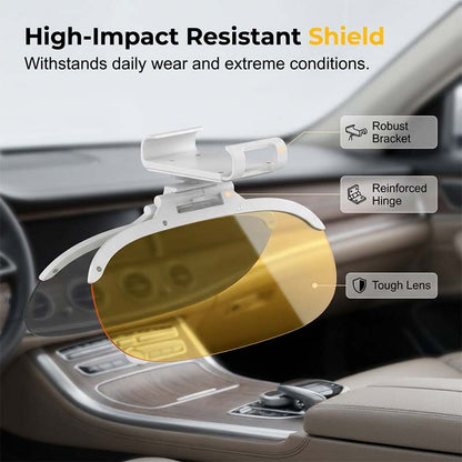 ClearView 2-in-1 Day & Night Anti-Glare Car Visor – 360° Adjustable Dual-Lens Sun Shield, Easy Clip-On Driving Accessory