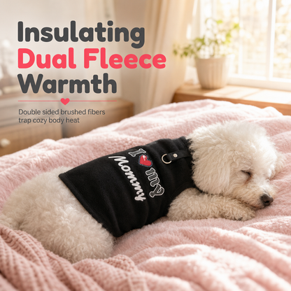 Little Love Cozy Plush Dog Vest – Warm Sleeveless Pet Sweater with Built-In Leash Ring, Cute Love Daddy & Mommy Designs