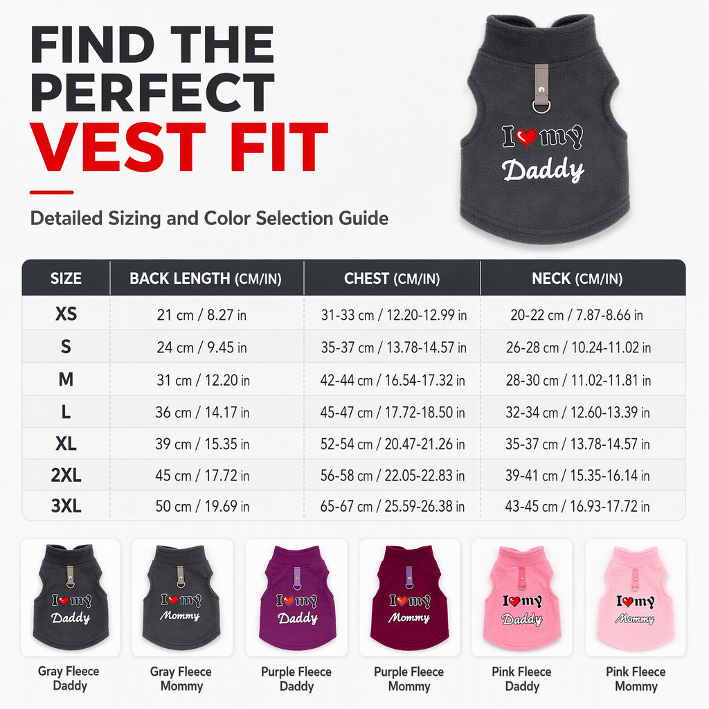 Little Love Cozy Plush Dog Vest – Warm Sleeveless Pet Sweater with Built-In Leash Ring, Cute Love Daddy & Mommy Designs