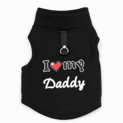 Little Love Cozy Plush Dog Vest – Warm Sleeveless Pet Sweater with Built-In Leash Ring, Cute Love Daddy & Mommy Designs