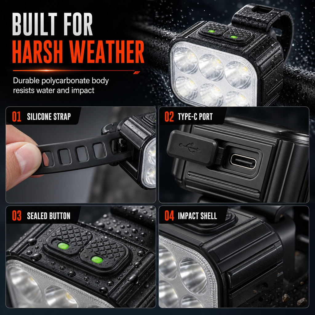 RideBright LED Bike Safety Lights – High-Visibility White Headlight & Red Warning Taillight, Easy-Mount Night Cycling Accessories