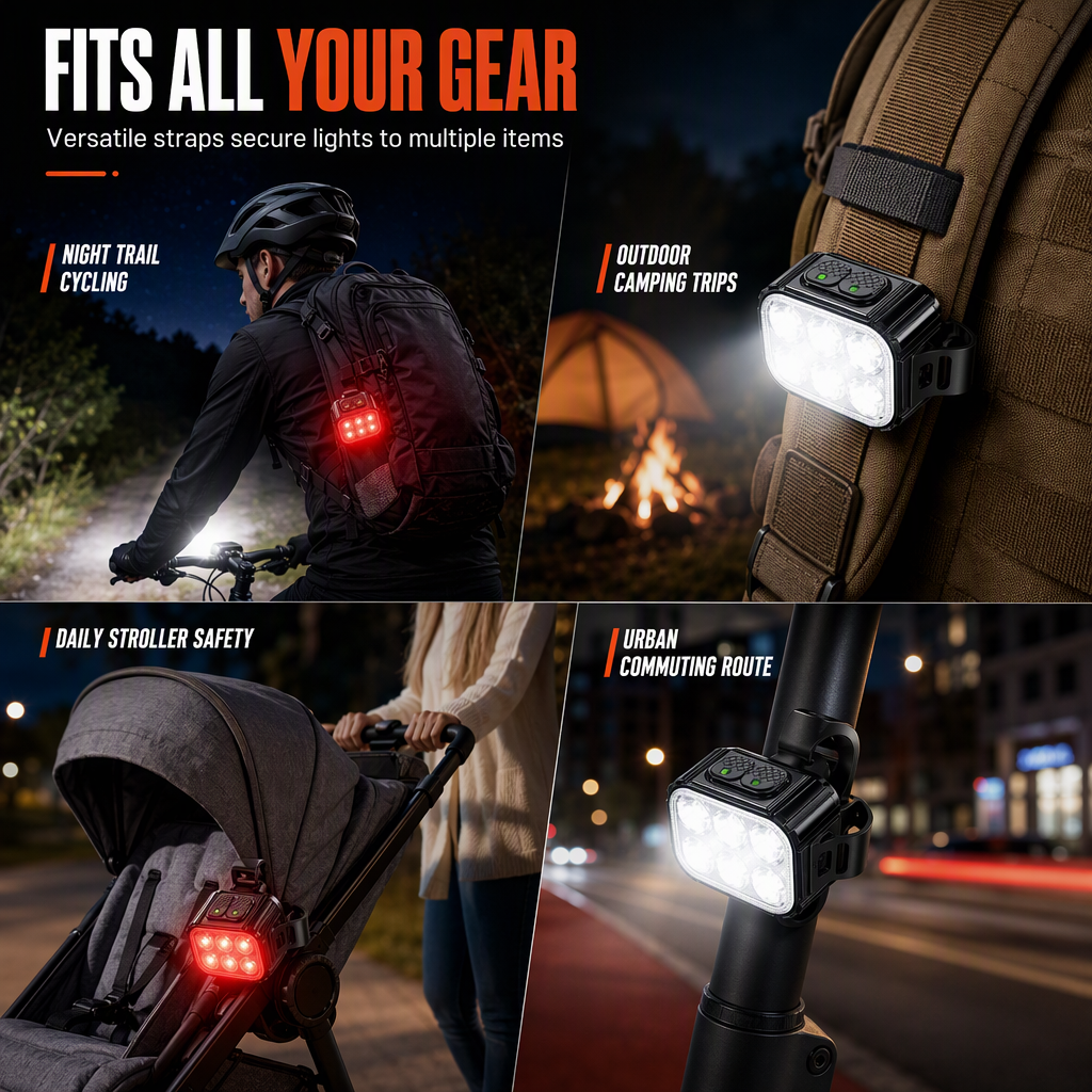 RideBright LED Bike Safety Lights – High-Visibility White Headlight & Red Warning Taillight, Easy-Mount Night Cycling Accessories
