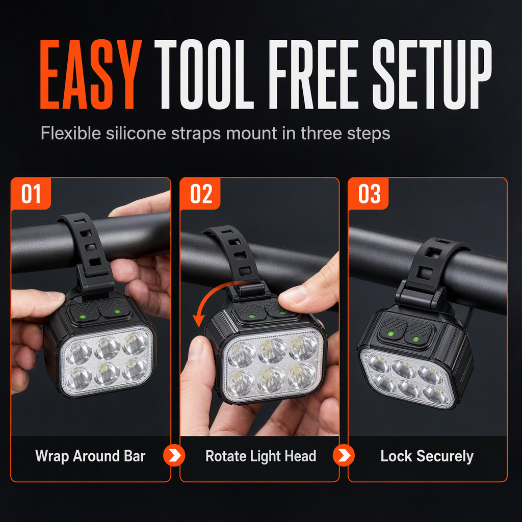 RideBright LED Bike Safety Lights – High-Visibility White Headlight & Red Warning Taillight, Easy-Mount Night Cycling Accessories