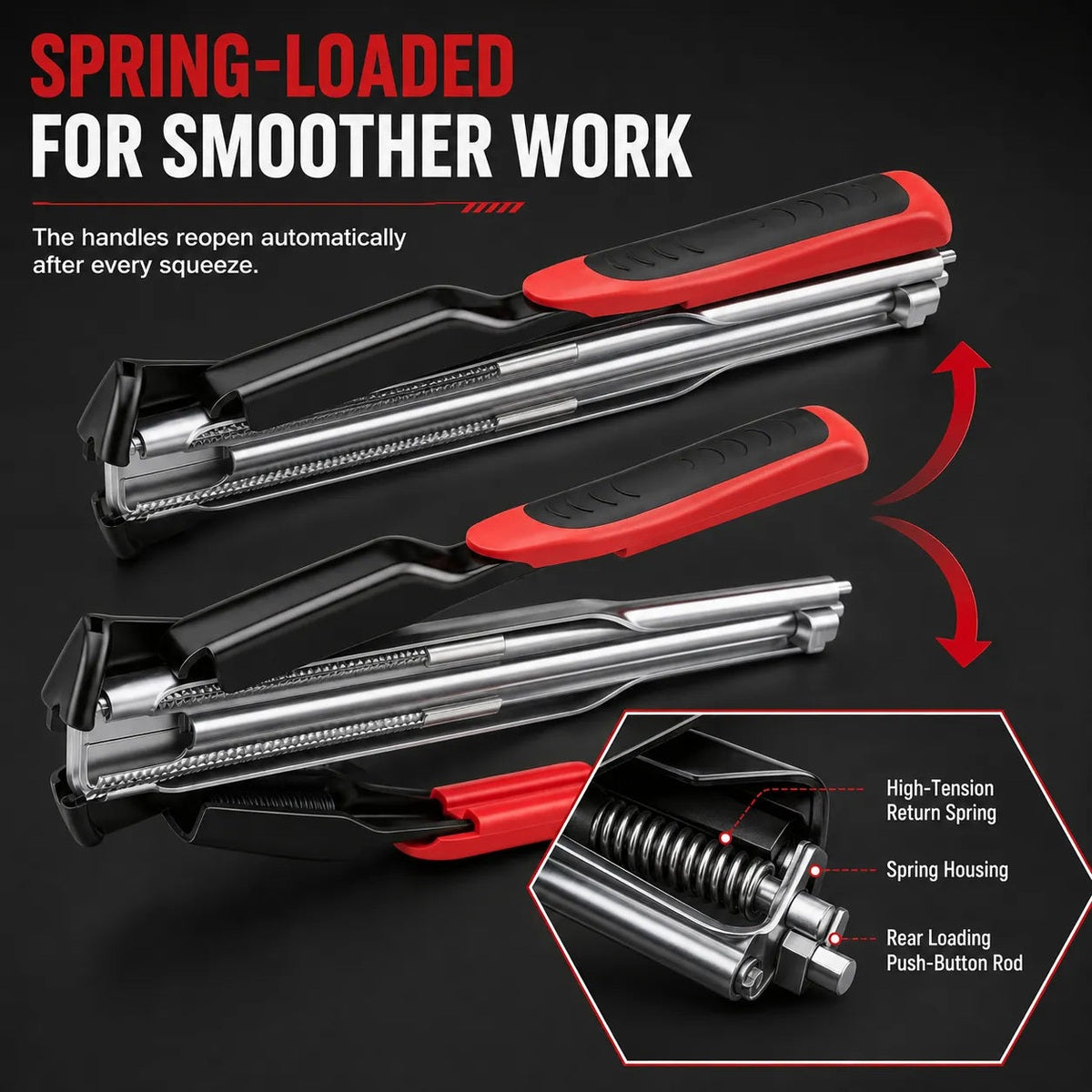 Spring-loaded C-clip pliers mechanism