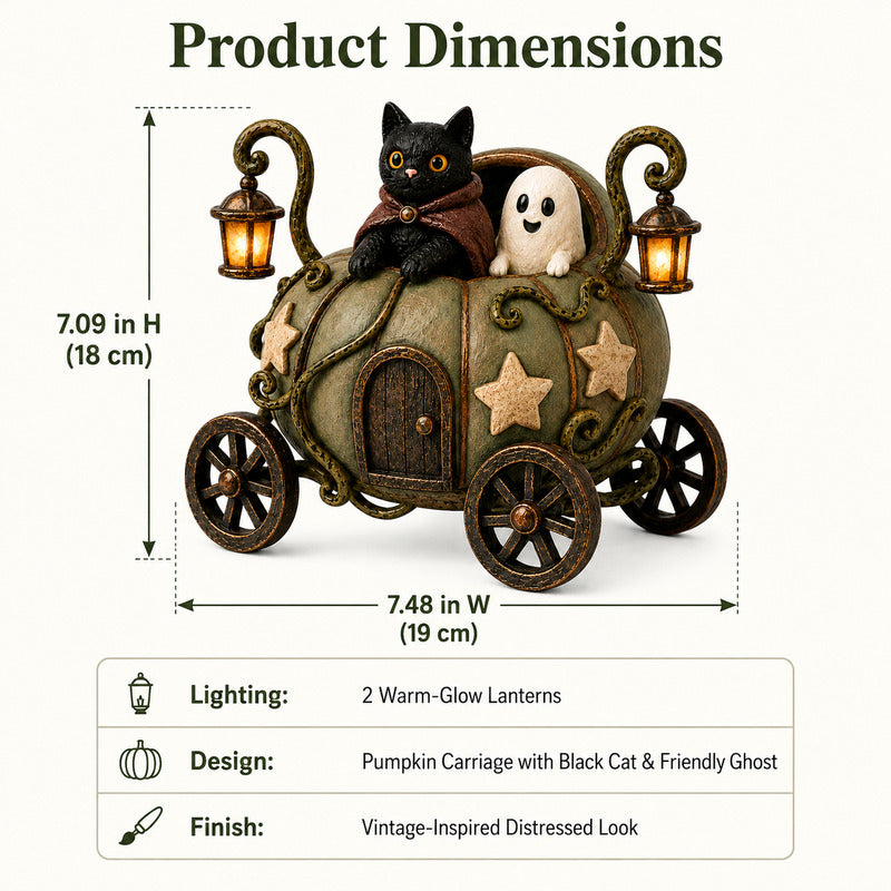 Product dimensions for whimsical pumpkin carriage decor